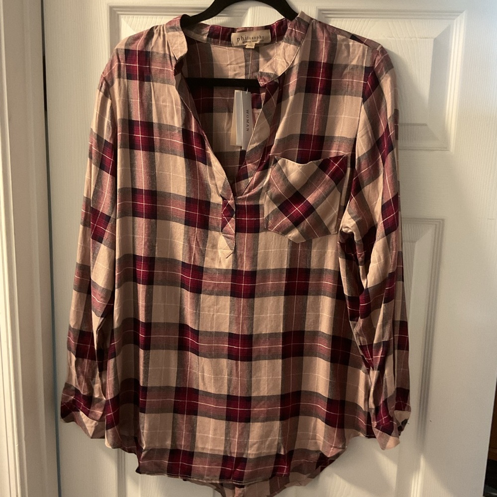 Philosophy Red and Cream Plaid Shirt